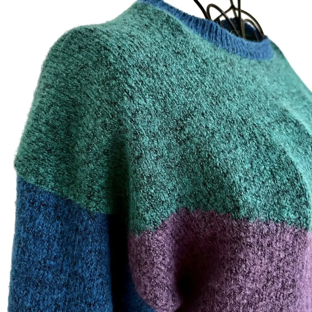 Vintage 80's Loo & Boo Heather Wool Blend Color Block Striped Pullover Sweater
